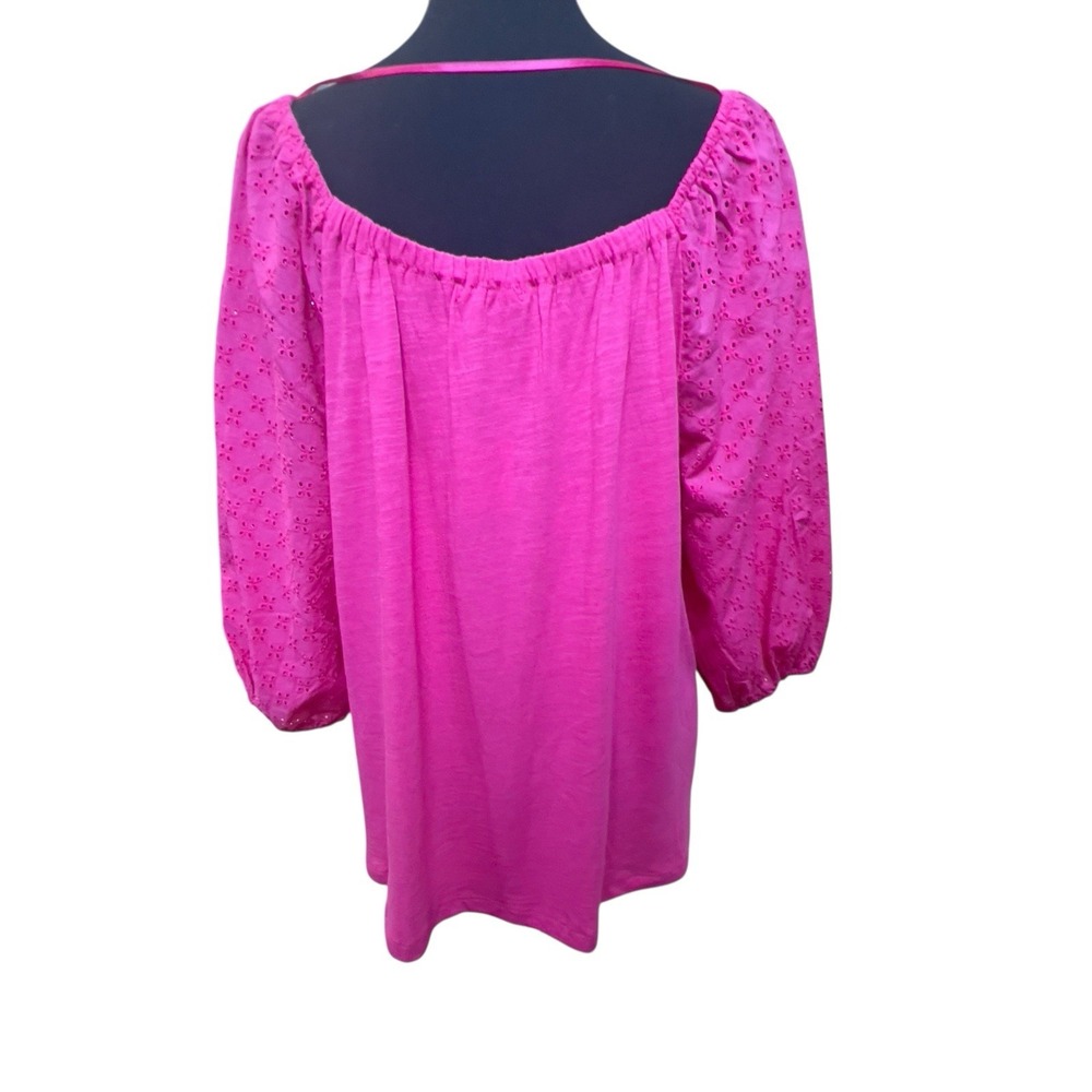 Sanctuary Eyelet 3/4 Puff Sleeve Top Size XL Fuchsia Tunic Style XT2450K6 Casual - Picture 3 of 9